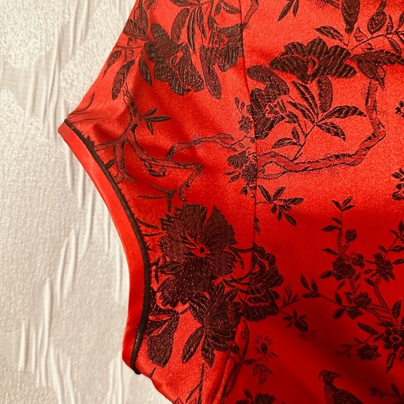 Vintage 90's Style Y2K Cheongsam Chinese Red & Black Satin Dress 100% Silk - Picture 10 of 16